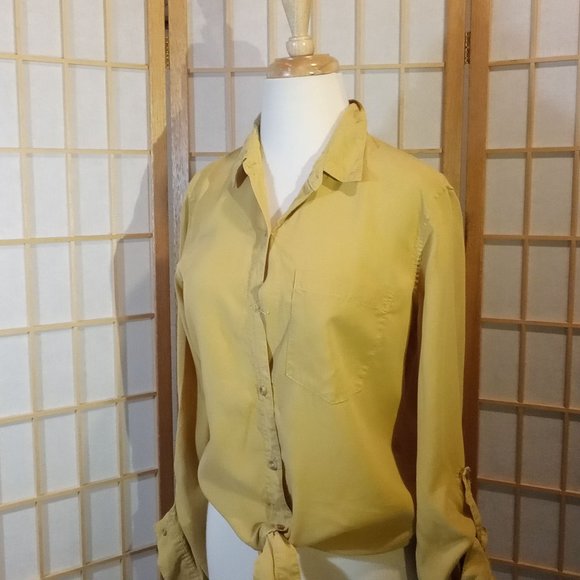 Anthro Thread and Supply Yellow Tie Front Button Down